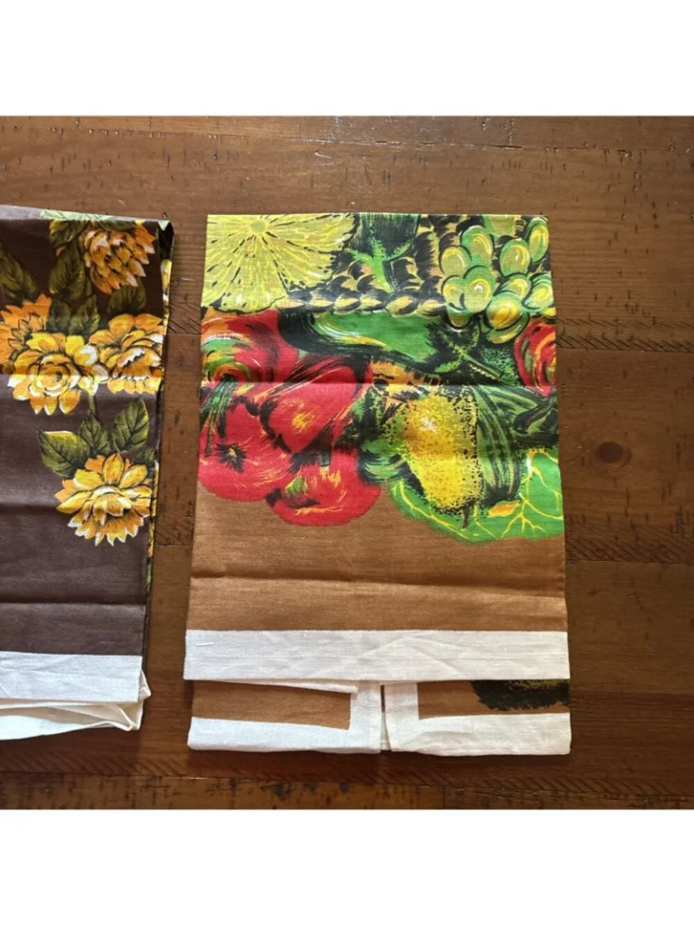 Vintage Belcrest 100% Linen Tea Towels Brown & Yellow 1960’s Set Of Two